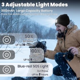 LED Beanie Hat with Light - Rechargeable Hands-Free Flashlight Cap for Men & Women - Warm Knit Skull Cap with 3 Brightness Levels for Camping, Running, and Outdoor Repair