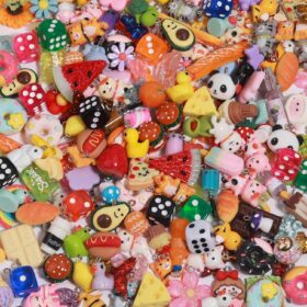 MGGFBLEY 180Pcs Resin Charms for Jewelry Making – Assorted Candy, Bear, Fruit & Animal DIY Kit for Bracelets, Keychains, Scrapbooking & Crafts