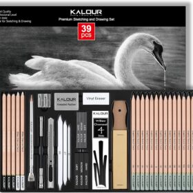 39-Piece Professional Sketch Pencil Set – Complete Drawing Kit with Graphite (5H-14B), Charcoal, Erasers, & Sketching Tools for Artists, Beginners, & Kids