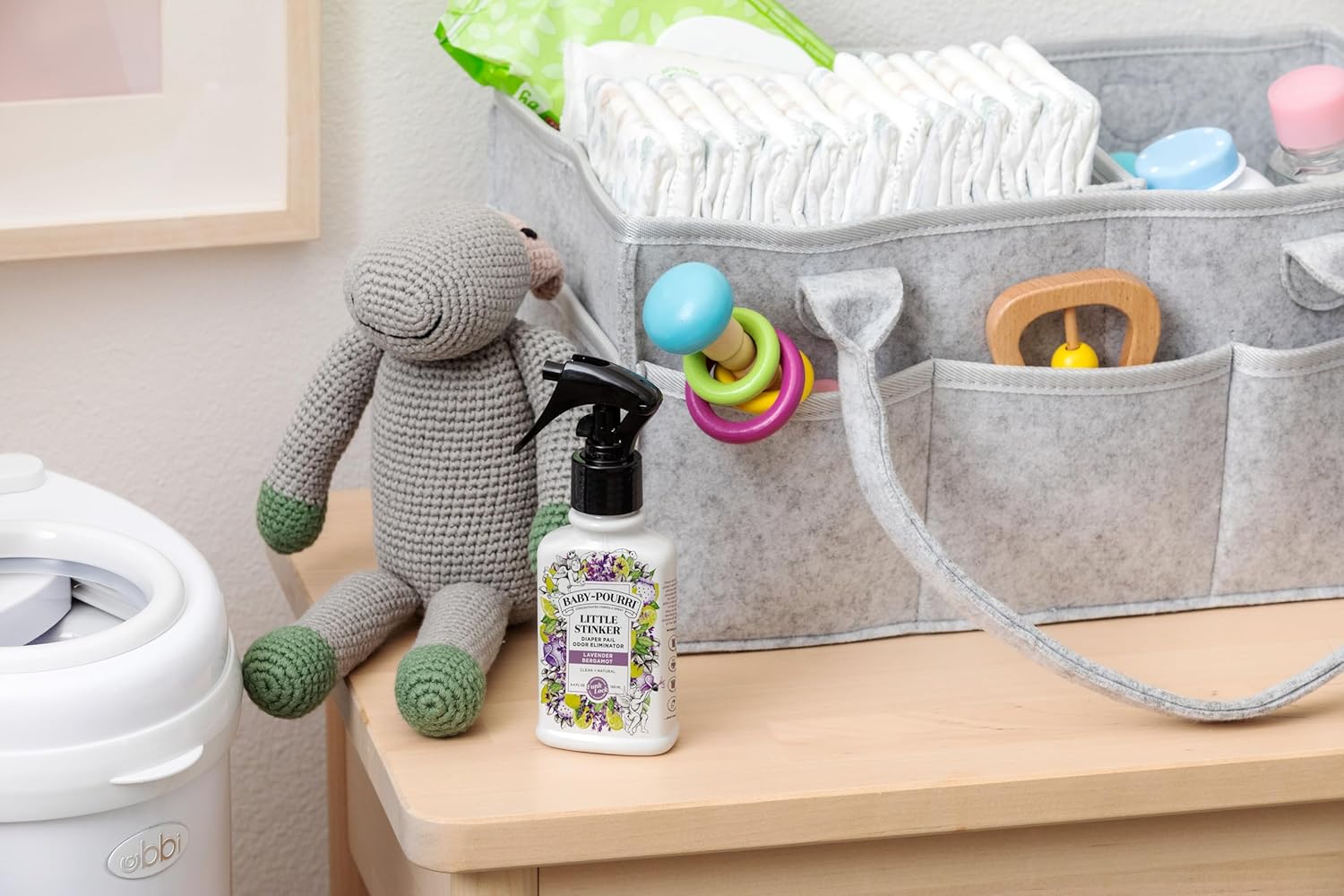 Baby-Pourri Little Stinker Nursery Odor Eliminator Spray – 3.4 Fl Oz Diaper Pail Deodorizer with Essential Oils (Lavender, Vanilla & Bergamot) – Up to 150 Uses