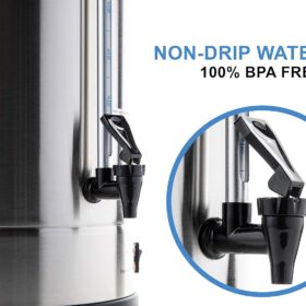 SYBO SR-CP-50B 50-Cup Commercial Stainless Steel Coffee Percolator & Hot Water Urn - 8 Liter Catering Dispenser with Two-Way Faucet