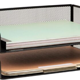 Mind Reader Stackable Desk Organizer – 2-Tier Metal Mesh Letter Tray File Holder for Office & Home (2 Pack, Black)