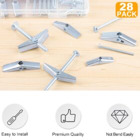 KURUI 28Pcs Heavy Duty Toggle Bolts Kit – Zinc Plated Steel Butterfly Drywall Anchors Assortment for Hanging Curtains, Pictures, and Shelves (1/8", 3/16", 1/4")