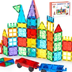 Gemmicc 100-Piece Magnetic Tiles Set – STEM Educational Building Blocks with 2 Cars, Safe ABS Plastic, Magnet Stacking Toys for Kids & Toddlers
