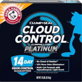 ARM & HAMMER Cloud Control Platinum Cat Litter – 18 lb Box, 99.9% Dust-Free Formula with Dander Shield Technology for Allergies, Multi-Cat Strength, Rock-Hard Clumps