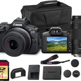 Canon EOS R100 Mirrorless Camera Bundle with RF-S 18-45mm & RF 75-300mm Lenses | 24.2MP APS-C, 4K Video, Dual Pixel AF, Includes 64GB Card & Bag