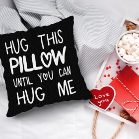 Sufamb 'Hug This Pillow Until You Can Hug Me' Throw Pillow Cover – 18x18 Inch Soft Flannel Cushion Case – Sentimental Long Distance Relationship & Birthday Gift for Couples (Black)