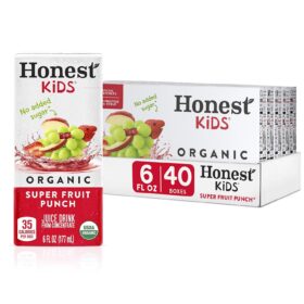 Honest Kids Super Fruit Punch, Organic Juice Drink Blend, 6 Fl oz Juice Boxes (Pack of 40)
