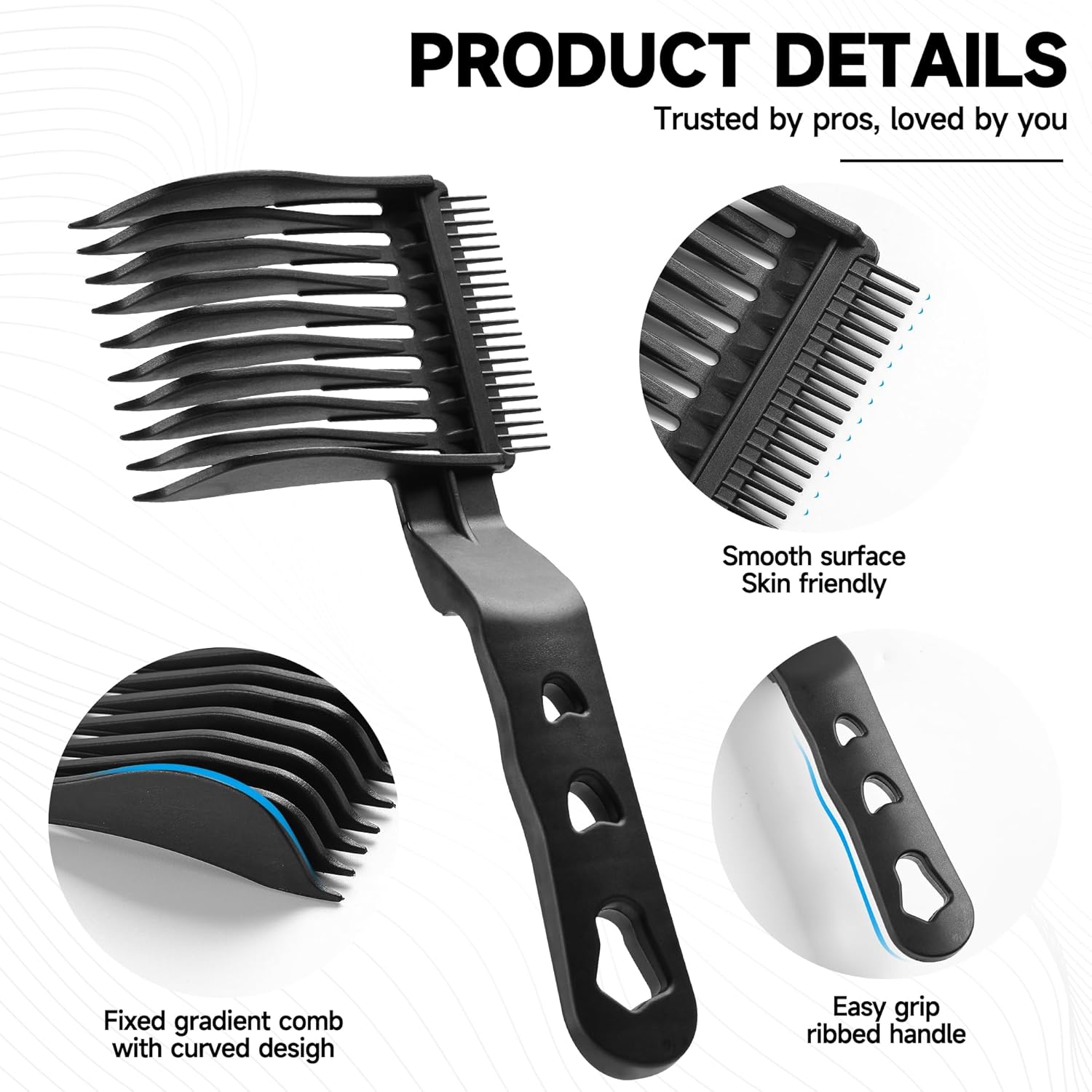 Blend Friend Fade Comb Set for Men - Professional Barber Hair Cutting Combs, Ergonomic Fade Tools for Clippers, DIY Haircare Accessories (Black, 2 Pack)