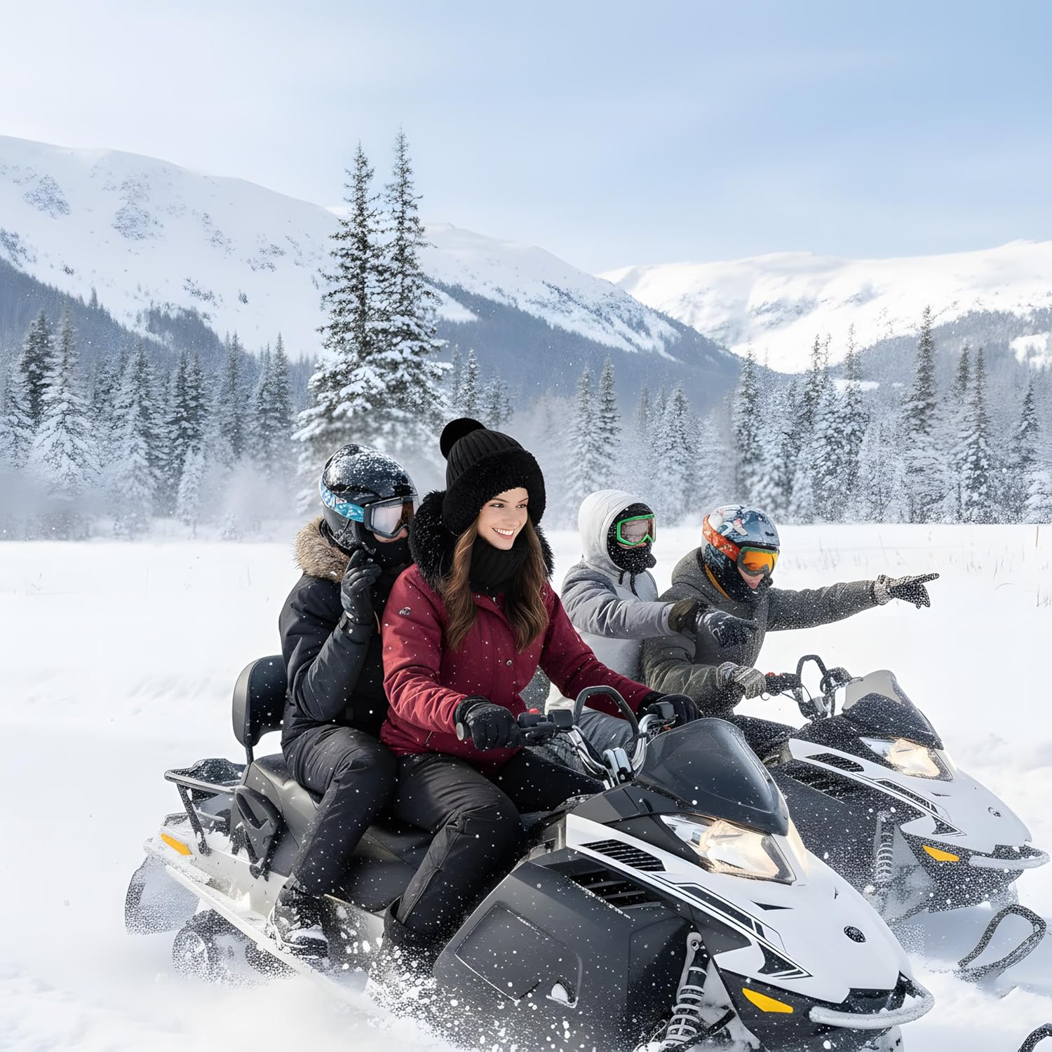 HUAMULAN Women's Winter Fleece Lined Knit Beanie & Balaclava Set - Warm Pom Pom Skull Cap with Neck Warmer for Skiing, Snowboarding & Cold Weather