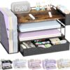 Gianotter 4-Tier Wood Desk Organizer with File Holder, Drawer, and Pen Holder – Vertical Desktop Storage System for Office Supplies