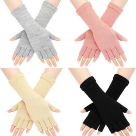 Pleneal Women's Thermal Knit Fingerless Gloves - Long Cuff Cold Weather Mittens for Typing & Driving