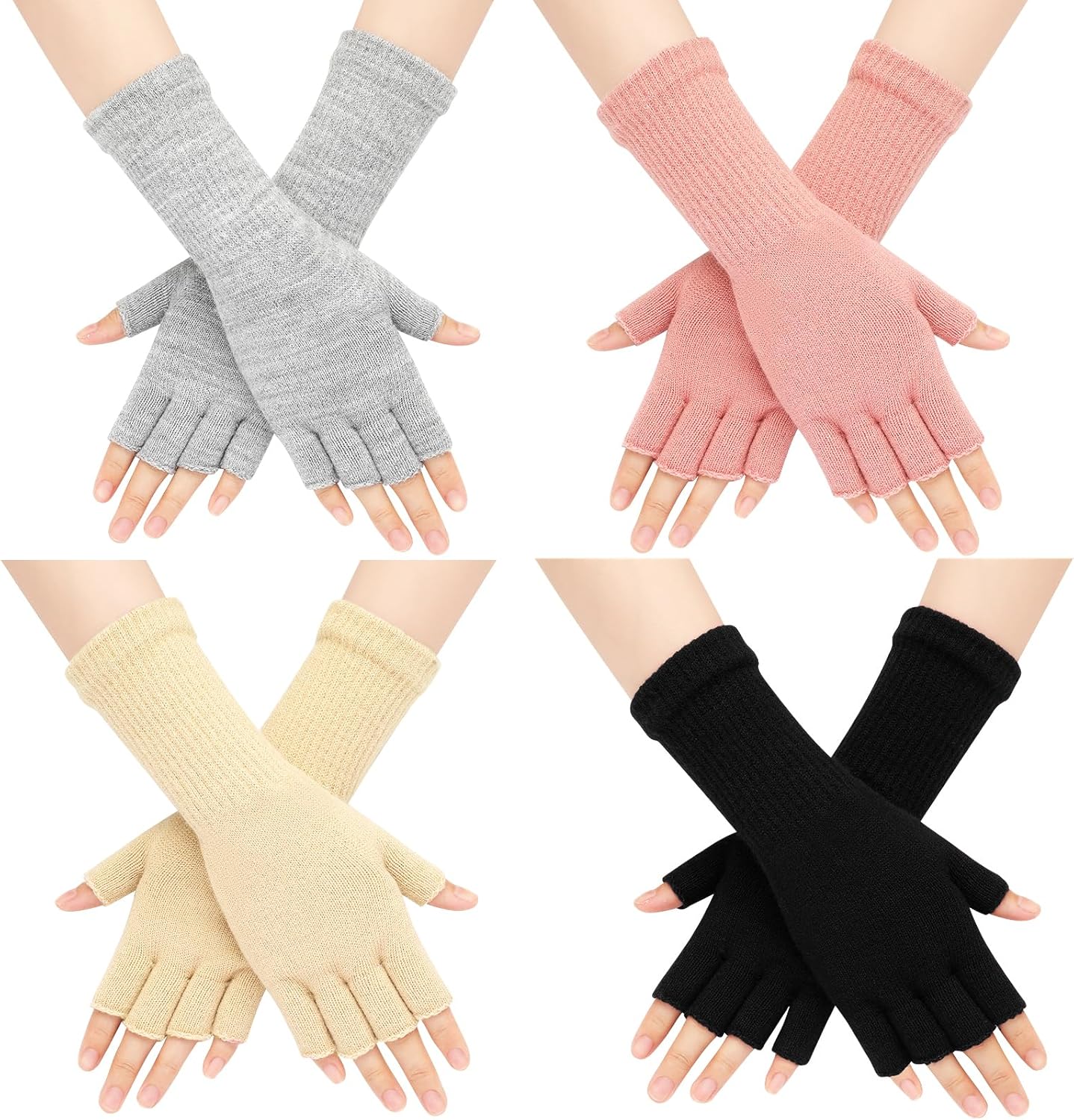Pleneal Women's Thermal Knit Fingerless Gloves - Long Cuff Cold Weather Mittens for Typing & Driving