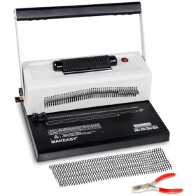 MAKEASY Electric Spiral Coil Binding Machine with 46 Disengaging Pins – 4:1 Pitch Coil Inserter, Includes 100 Pcs 5/16" Coil Spines & Crimping Pliers – 20 Sheet Capacity for Office & School
