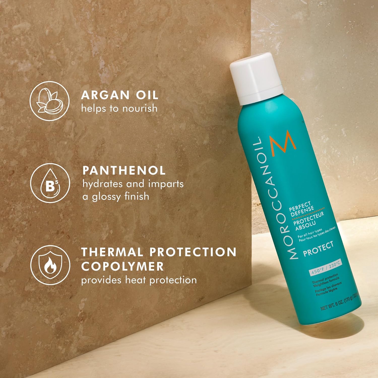Moroccanoil Perfect Defense Heat Protectant Spray - Thermal Shield for All Hair Types with Argan Oil & Vitamin E - 3.4 oz