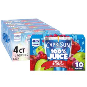 Capri Sun 100% Juice Fruit Punch Blend - No Added Sugar, 6 Fl Oz Pouches (Pack of 40, 4 Boxes of 10) - All Natural Ingredients, Perfect for Kids & On-The-Go