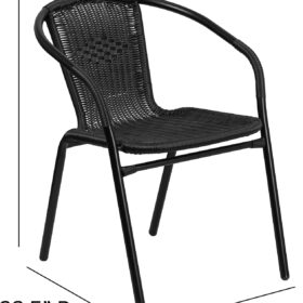 Set of 2 Commercial Stackable Rattan Chairs with Arms – Indoor & Outdoor Black Wicker Restaurant Patio Dining Seating