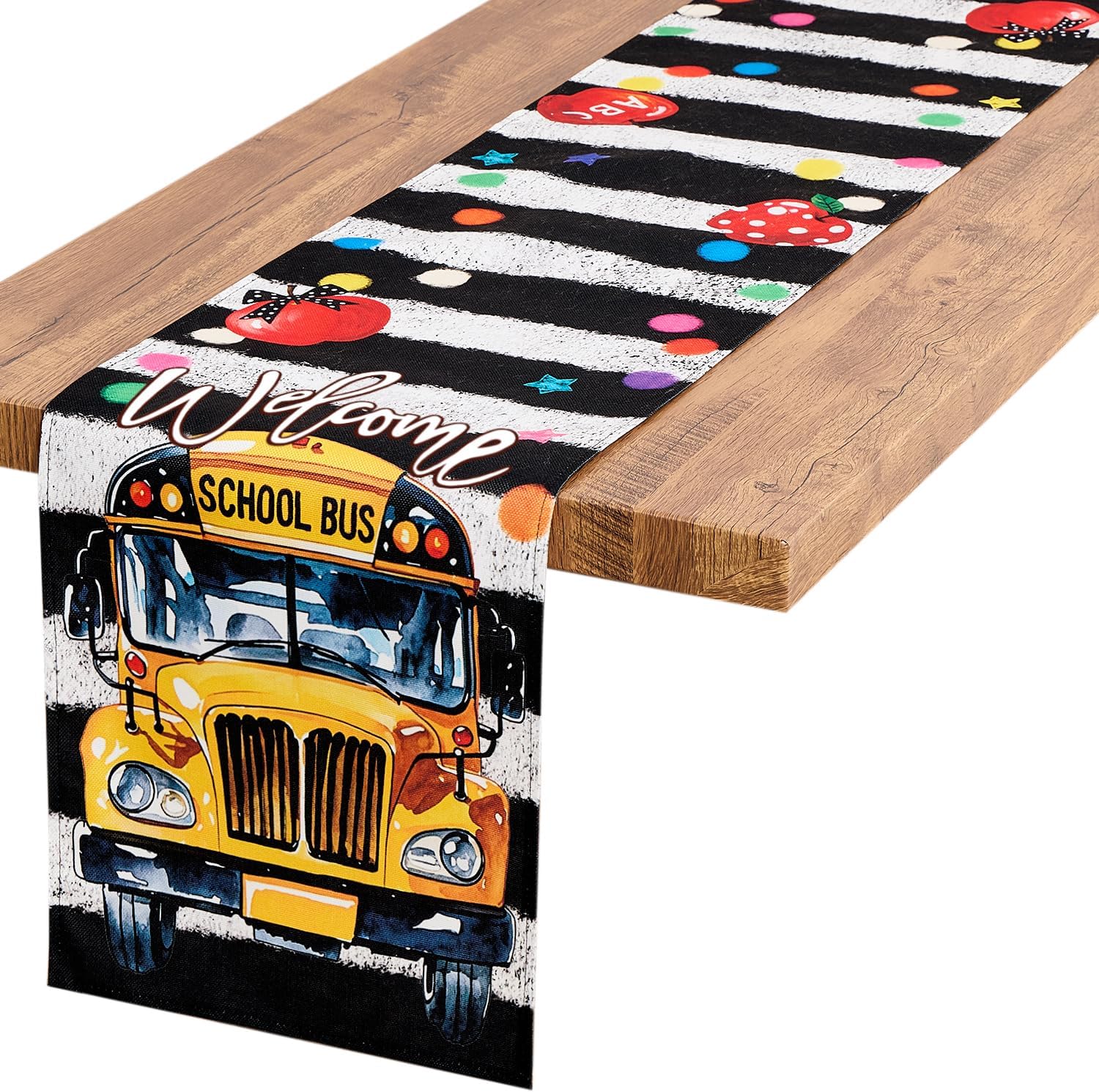 Letjolt Back to School Table Runner - 72 Inch School Bus Themed Party Decorations for Classroom, Graduation & Open House - Linen-Like Fabric
