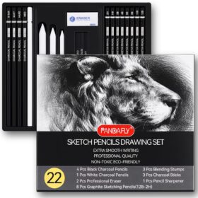 PANDAFLY Premium Sketch Pencil Set – 22 Piece Complete Drawing & Charcoal Art Kit for Artists & Beginners
