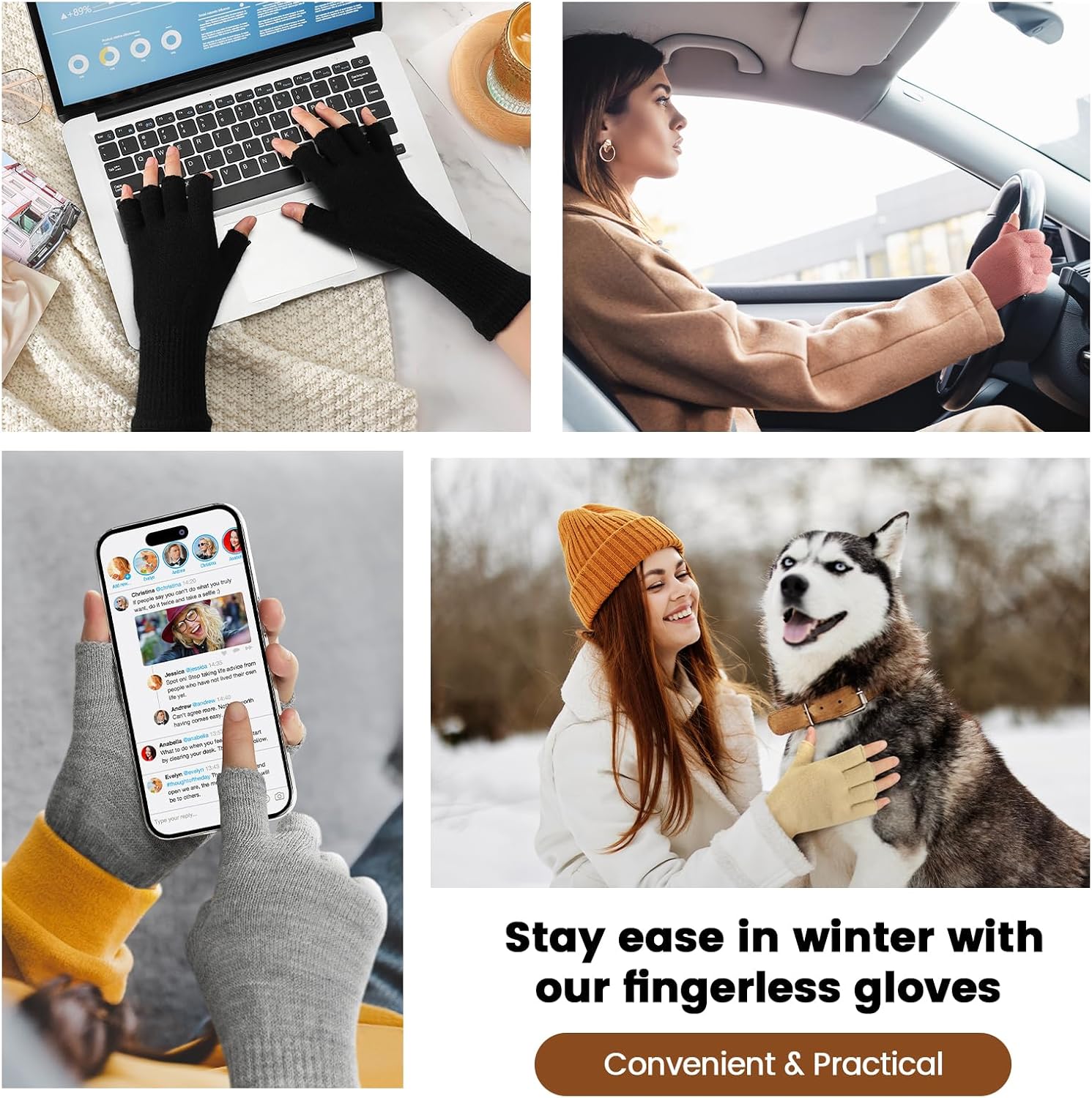 Pleneal Women's Thermal Knit Fingerless Gloves - Long Cuff Cold Weather Mittens for Typing & Driving