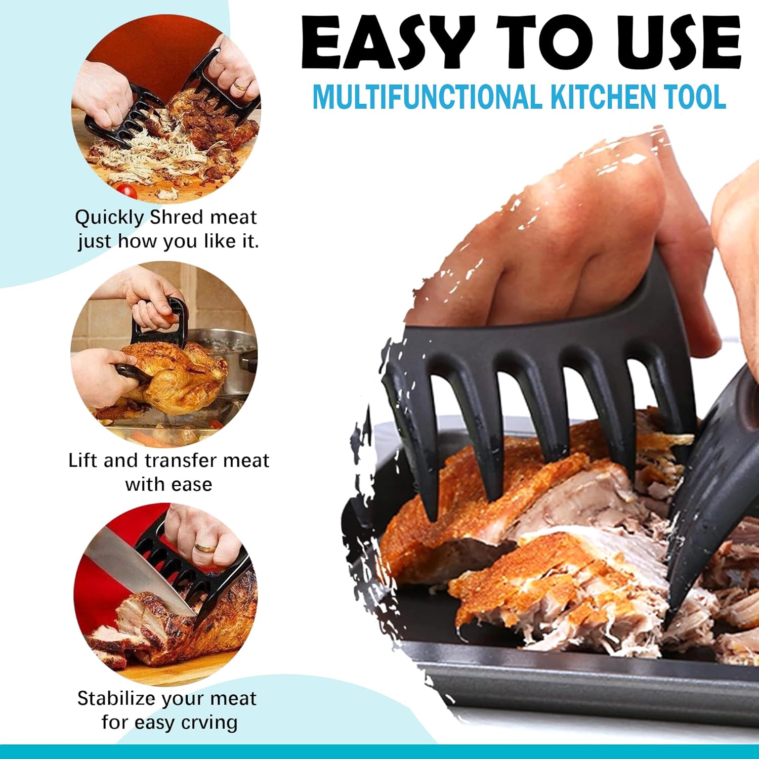 Meat Shredder Claws - Heavy Duty BBQ Pulled Pork & Beef Forks - Ergonomic Heat Resistant Kitchen Tools for Grilling, Smoking, & Meat Handling - Unique Christmas Stocking Stuffer & White Elephant Gift Idea for Men & Dad
