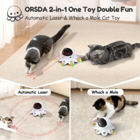 ORSDA 2-in-1 Smart Automatic Cat Toy with Laser & Feather - Motion Activated, USB Rechargeable Electronic Interactive Kitten Entertainer