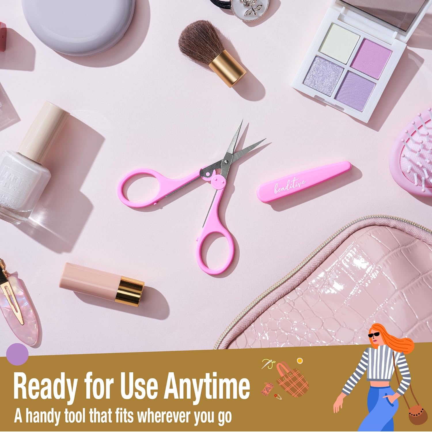 Beaditive High Precision Detail Scissors Set (2-Piece) | Ultra-Sharp Fine Tips for Crafting, Sewing & Scrapbooking | Stainless Steel with Protective Sheaths (Pastel Pink & Purple)