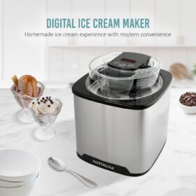 Nostalgia Electric Ice Cream Maker – 2 Qt Stainless Steel Machine for Gelato, Sorbet & Frozen Yogurt – No Ice Needed, Easy-Clean Gel Canister with Mix-In Chute