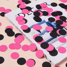200 Pcs Hot Pink & Black Glitter Confetti Dots - 1 Inch Circle Party Table Scatter for Wedding, Baby Shower, Birthday & Gender Reveal Decorations