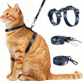 Escape Proof Cat Harness and Leash Set - 3-in-1 Adjustable Kitten Vest with Soft Nylon Mesh, Lightweight & Safe for Walking & Travel (Black)