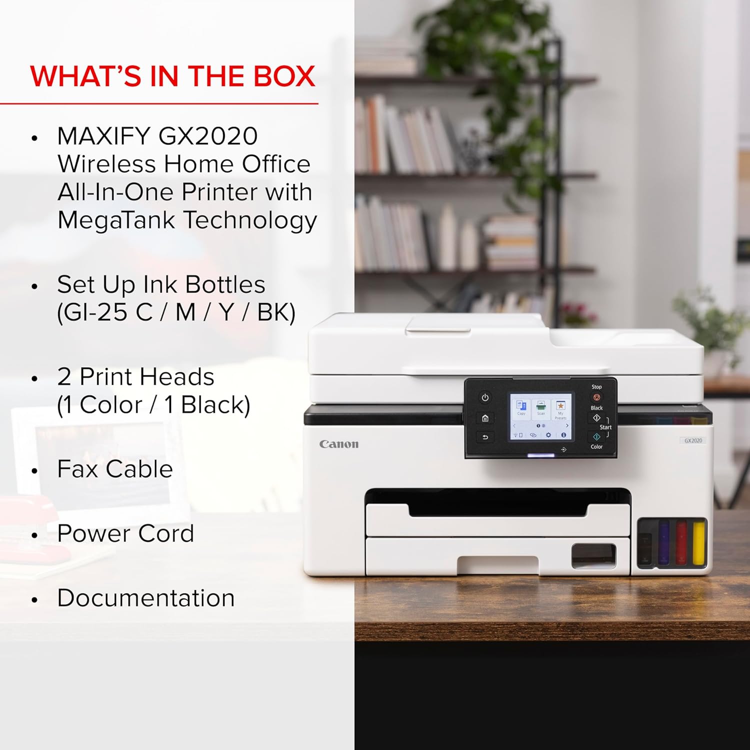 Canon MAXIFY GX2020 MegaTank All-in-One Wireless Color Printer – High Yield Inkjet with Duplex, ADF, and Ethernet for Home Office