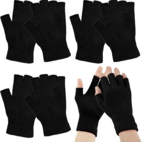 BEVTEE 4-Pack Unisex Winter Knit Fingerless Gloves – Warm Thermal Half-Finger Mitten for Typing, Driving & Outdoor Use