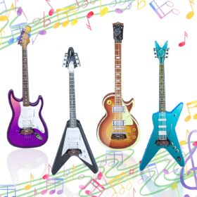 4Pcs Miniature Guitar Model Set - 1:12 Scale Wooden Dollhouse Instruments - Tiny Electric Bass & Guitar Decor for Music Rooms, Dioramas & Collectibles