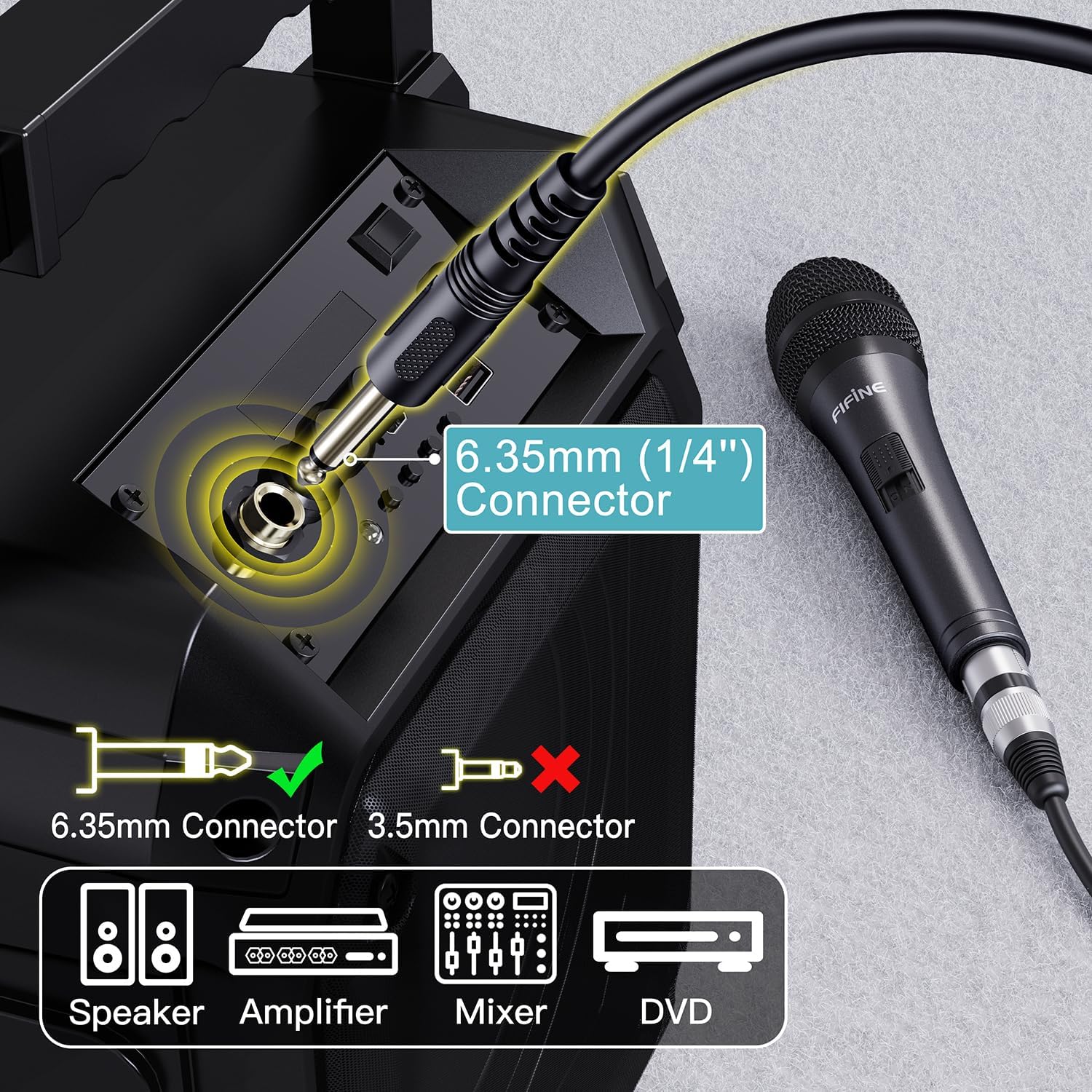 FIFINE K6 Wired Dynamic Vocal Microphone - Professional Handheld Karaoke Mic with 14.8ft Detachable Cable, 1/4'' Plug, ON/Off Switch for Singing, Speech, and DJ