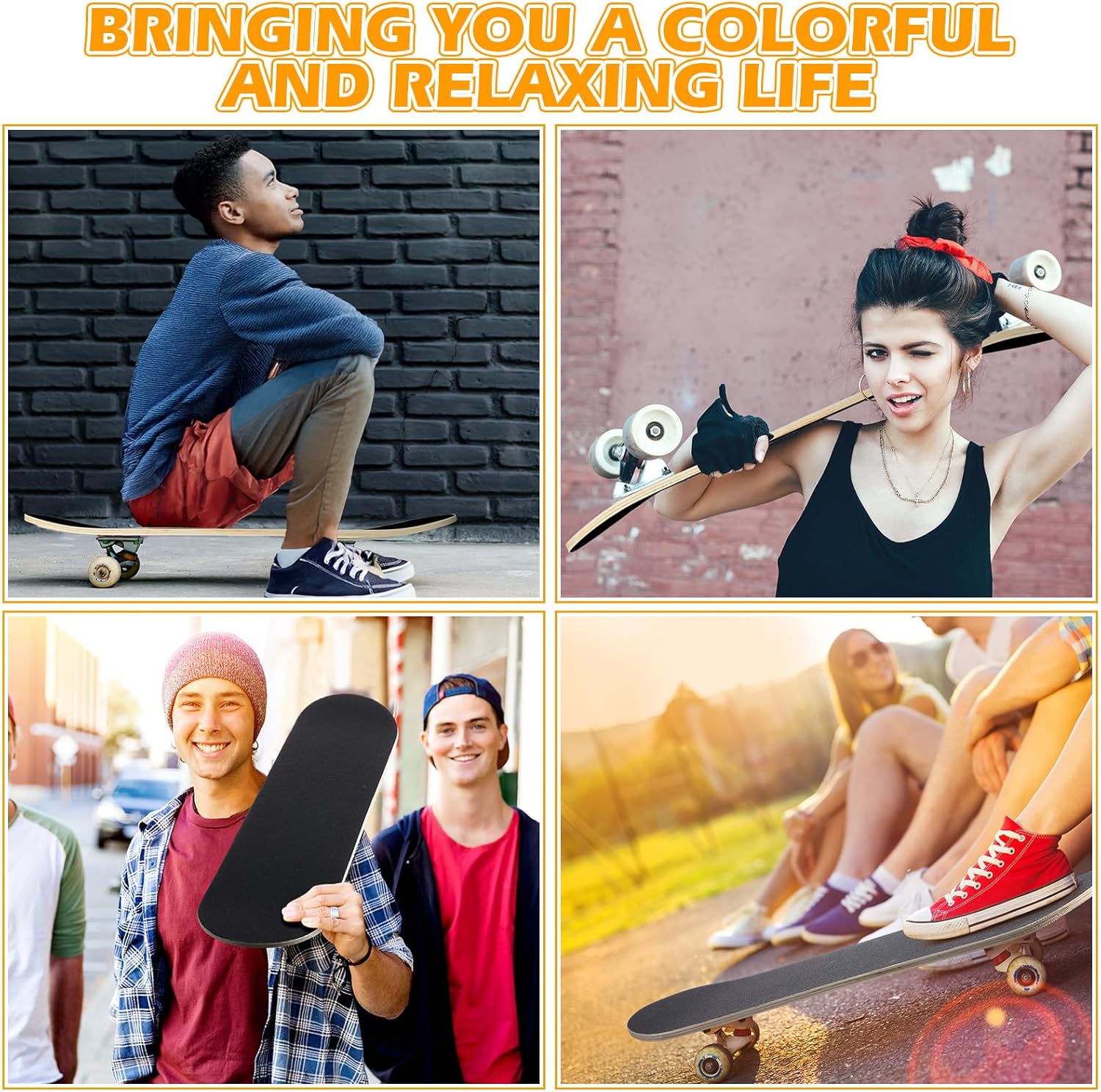 Meooeck 6-Pack Blank Skateboard Decks – 28x8 Inch 7-Ply Maple Wood with Grip Tape – DIY Painting Canvas & Double Kick Concave Board for Skating, Home Decor, and Art Projects