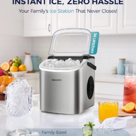 EUHOMY Ice Maker Machine for Countertop - 26lbs in 24Hrs, Portable Bullet Ice Maker with Self-Cleaning Function, LCD Digital Display, Ice Scoop & Basket, Perfect for Home, Kitchen, and Bar