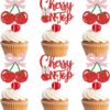 She's the Cherry On Top Cupcake Toppers – 24 PCS Glitter Fruit Picks for Baby Shower, Bridal Party & Birthday Cake Decorations