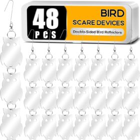 XPCARE 48-Piece Dual-Sided Reflective Bird Scare Discs – Humane Garden Deterrent for Woodpeckers, Pigeons & Ducks – Includes Hooks & Swivels for Hanging