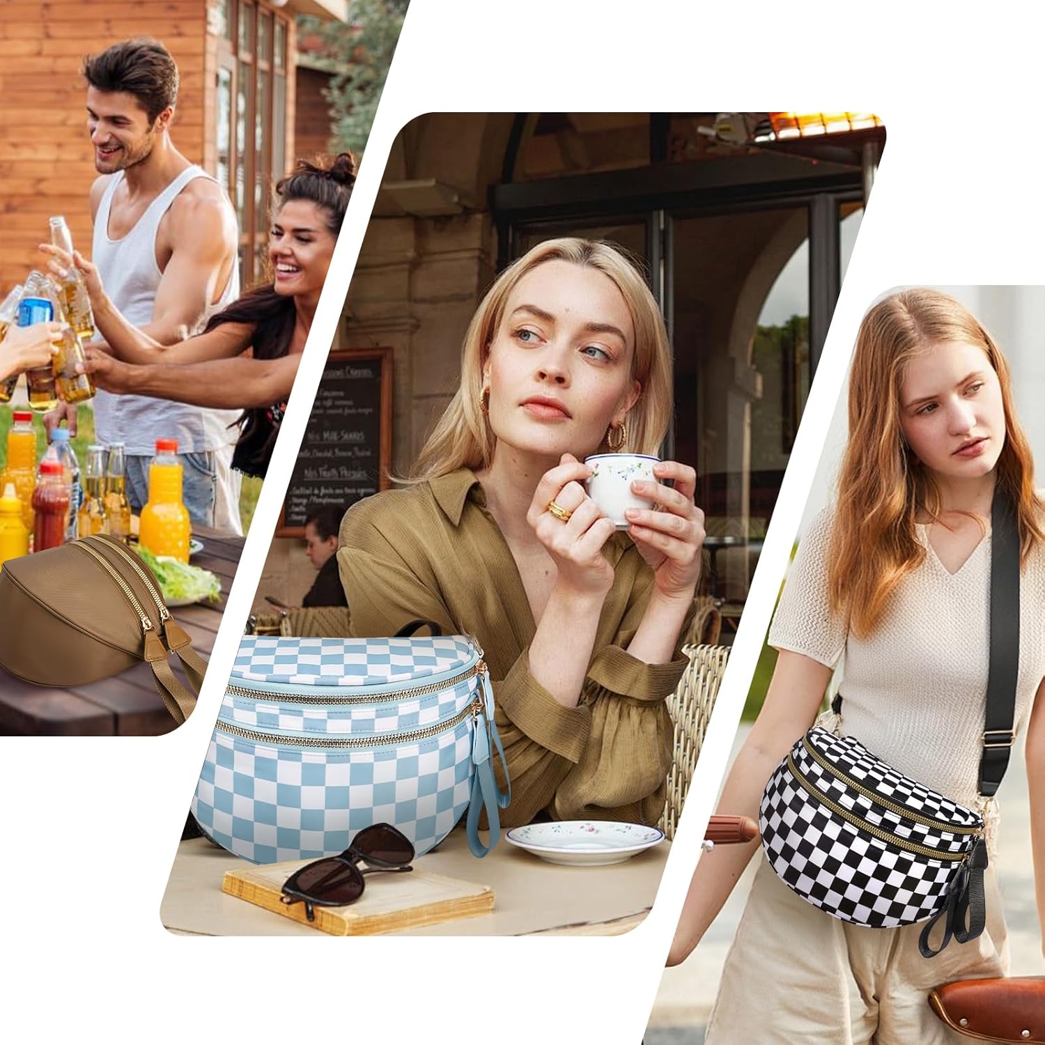 Checkered Crossbody Bag for Women – Spacious Nylon Sling Purse with Adjustable Shoulder Strap