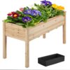 Yaheetech Elevated Raised Garden Bed - 48x24x30in Wooden Planter Box with Drainage Holes & Fabric Liner for Patio, Balcony, and Backyard Vegetable Gardening