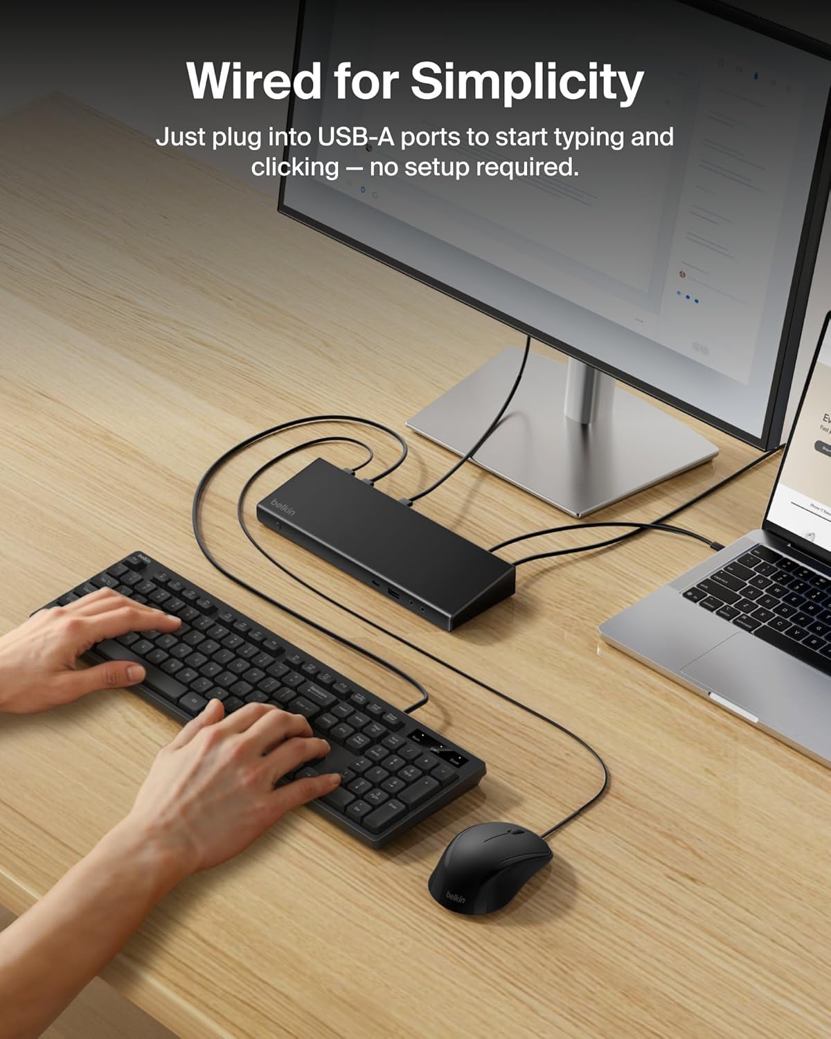 Belkin Connect Wired Keyboard and Mouse Combo – Full-Size USB-A Set with Spill-Resistant Design, Ergonomic Mouse, and Multimedia Keys for Windows PC/Laptop – Black