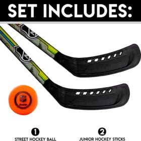 Franklin Sports NHL Youth Street Hockey Starter Set - (2) Junior Sticks & (1) Ball for Outdoor Roller & Deck Hockey