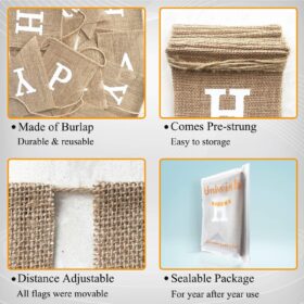 Uniwish Boho Burlap Happy Birthday Banner – Rustic Jute Swallowtail Bunting Decor for Men, Women & Kids – 2-in-1 Reusable Party Flag Sign