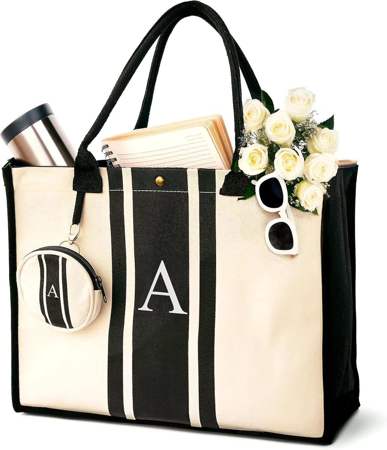 LEAFICO Initial Canvas Tote Bag – Personalized Monogram Shoulder Handbag | Unique Letter Print Gift for Women, Bridesmaids, & Birthdays