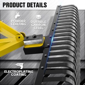 60in. Landscape Rake for Tractors – 5ft Heavy-Duty 3-Point Category 1 Rock Rake with 360° Swivel & Replaceable Tines – Driveway Gravel Grader & Dethatcher for Farm & Yard Maintenance