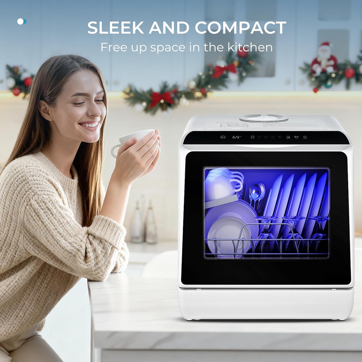 EUHOMY Countertop Dishwasher - Portable Mini Dishwasher with 5L Water Tank, 6 Wash Programs & 167°F Hot Air Dry - No Installation Needed for Apartments, RVs & Dorms