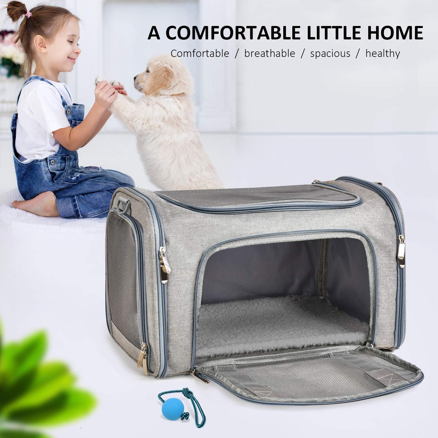 Henkelion TSA Approved Small Dog & Cat Carrier – Grey, Soft-Sided & Collapsible Travel Bag (Up to 15 lbs)
