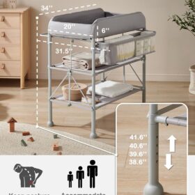 BEKA Baby Changing Table Station with Organizer & Adjustable Height - Portable, Folding & Waterproof Nursery Diaper Station