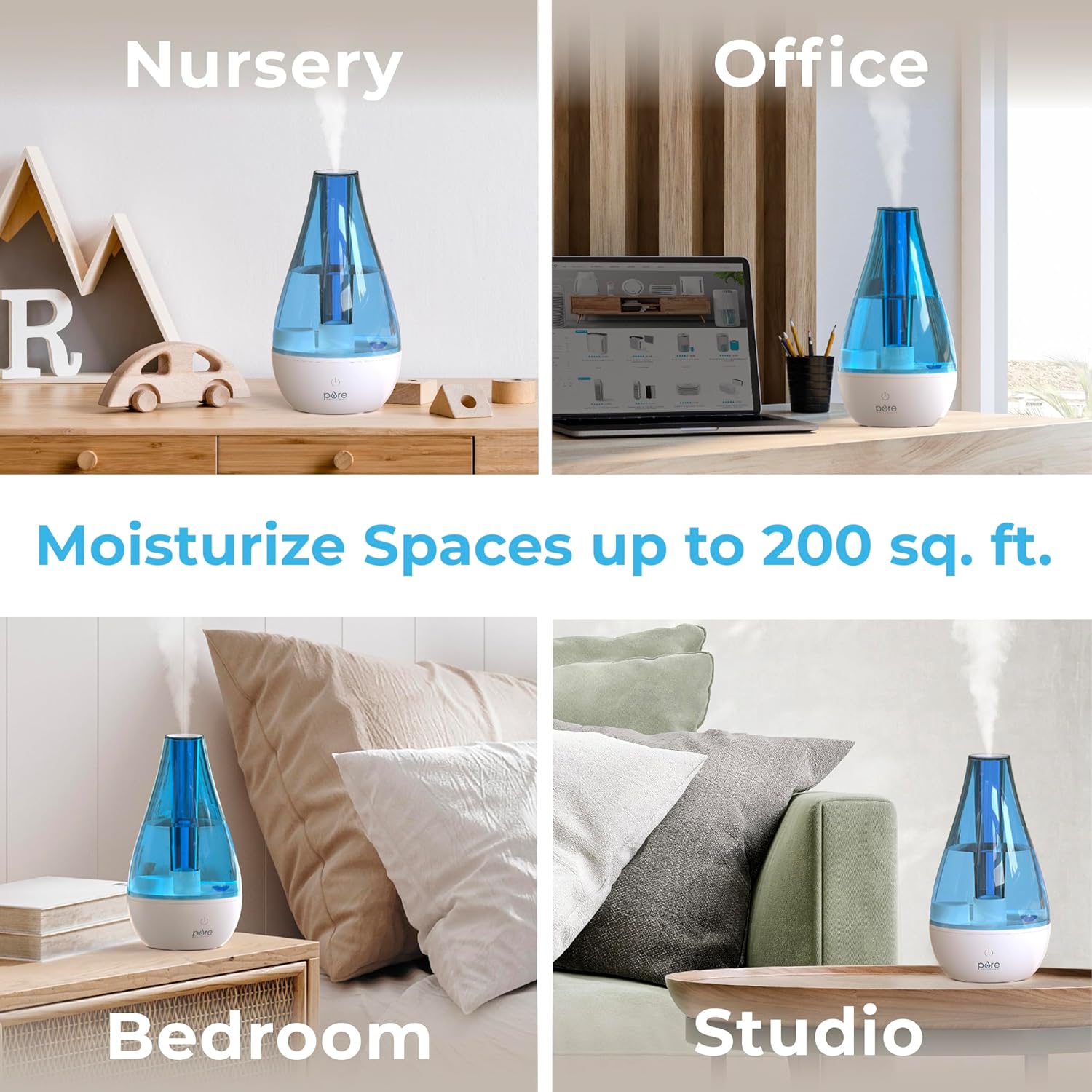 Pure Enrichment MistAire Studio Ultrasonic Cool Mist Humidifier – Compact, Whisper-Qiet Bedroom & Office Humidifier with Night Light & Auto Shut-Off