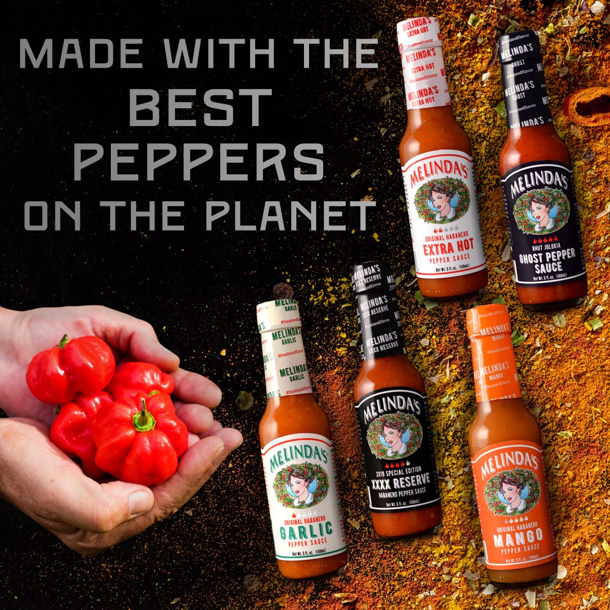 Melinda's Hot Sauce Variety Pack - 5 Bottle Gourmet Gift Set featuring Ghost Pepper, Habanero & Mango Flavors